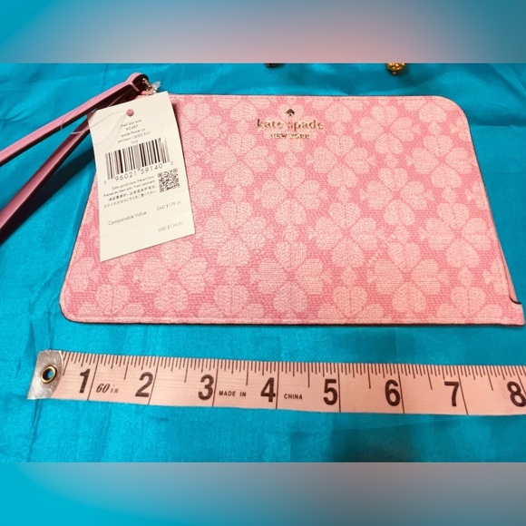 Kate Spade Wristlet Pink on Pink 8” x 5” NWT Spade Flower Parisian Print Medium - Picture 8 of 9